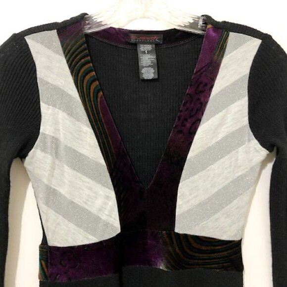 𝅺custo Barcelona Wool Blend Black Fitted Long Sleeve Dress - Picture 2 of 7